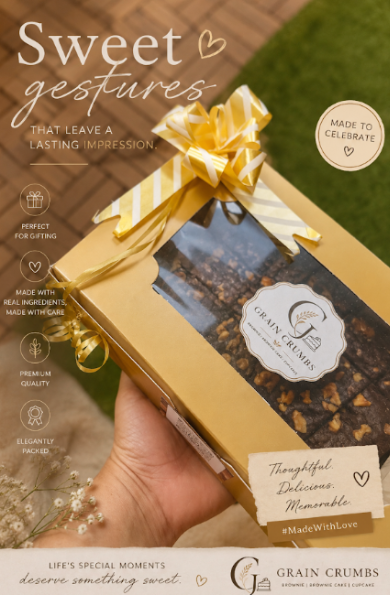 Premium brownie gift box with gold ribbon